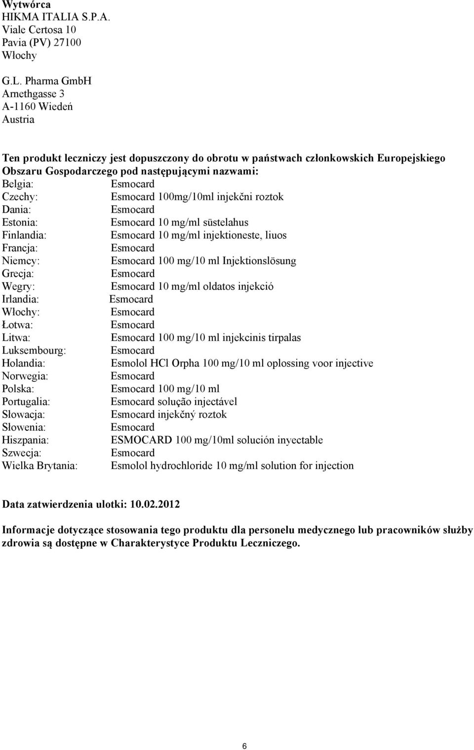 Pharma GmbH Arnethgasse 3 A-1160 Wiedeń Austria Ten produkt leczniczy jest dopuszczony do obrotu w państwach członkowskich Europejskiego Obszaru Gospodarczego pod następującymi nazwami: Belgia: