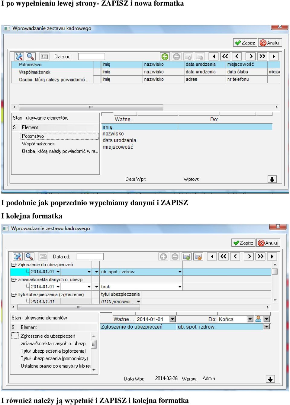 danymi i ZAPISZ I kolejna formatka I również