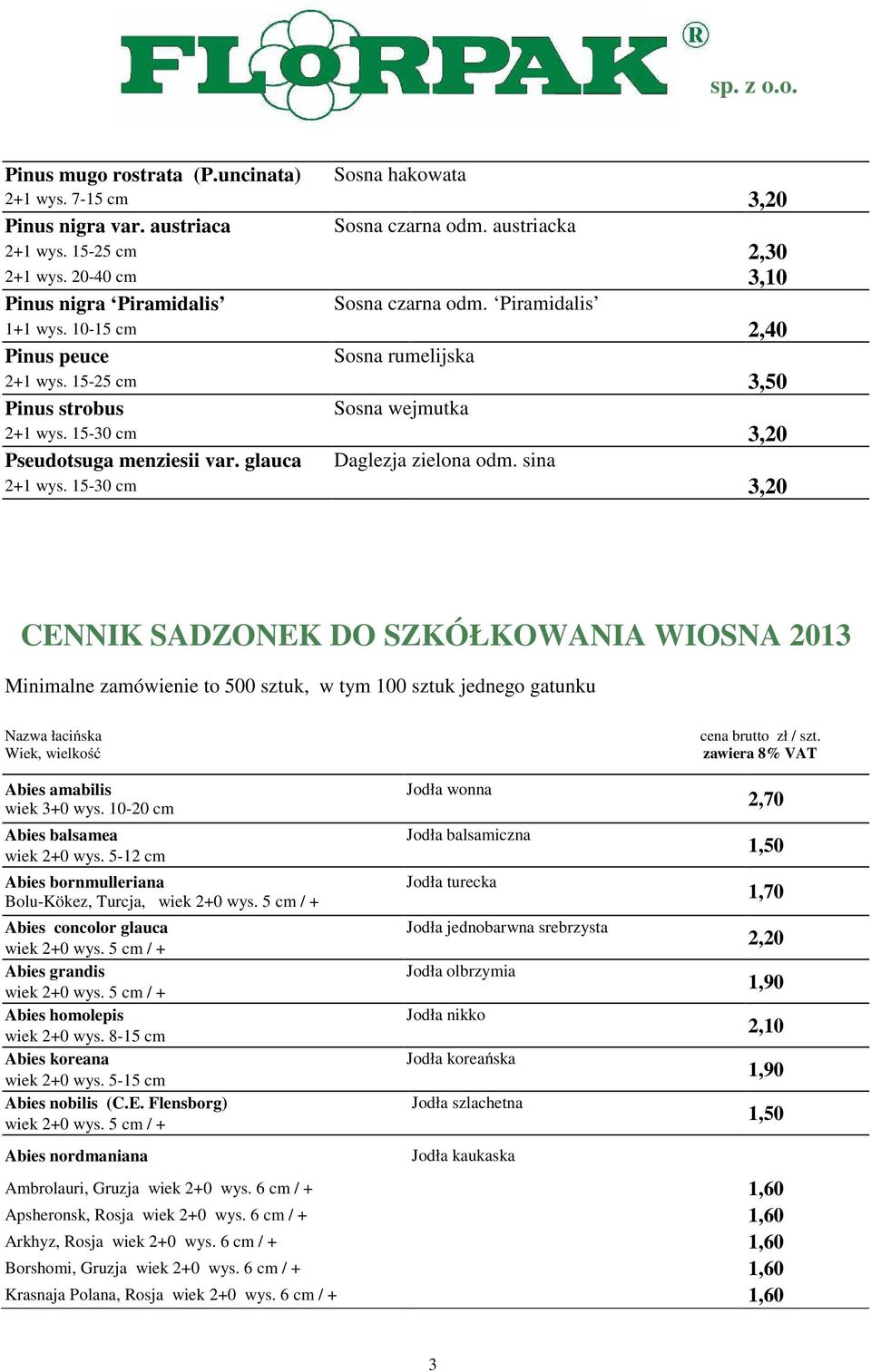 15-30 cm 3,20 Pseudotsuga menziesii var. glauca Daglezja zielona odm. sina 2+1 wys.