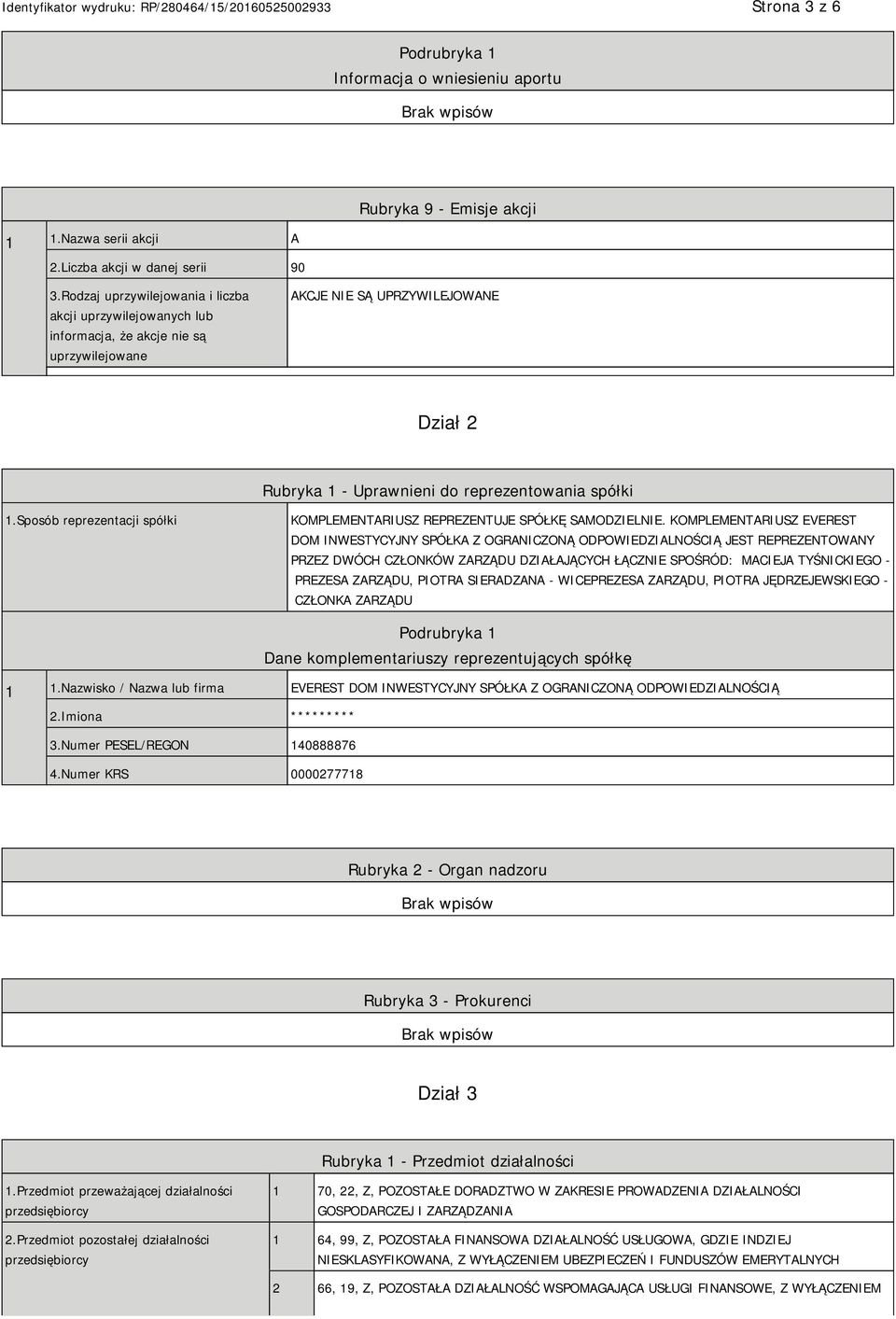Sposób reprezentacji spółki KOMPLEMENTARIUSZ REPREZENTUJE SPÓŁKĘ SAMODZIELNIE.