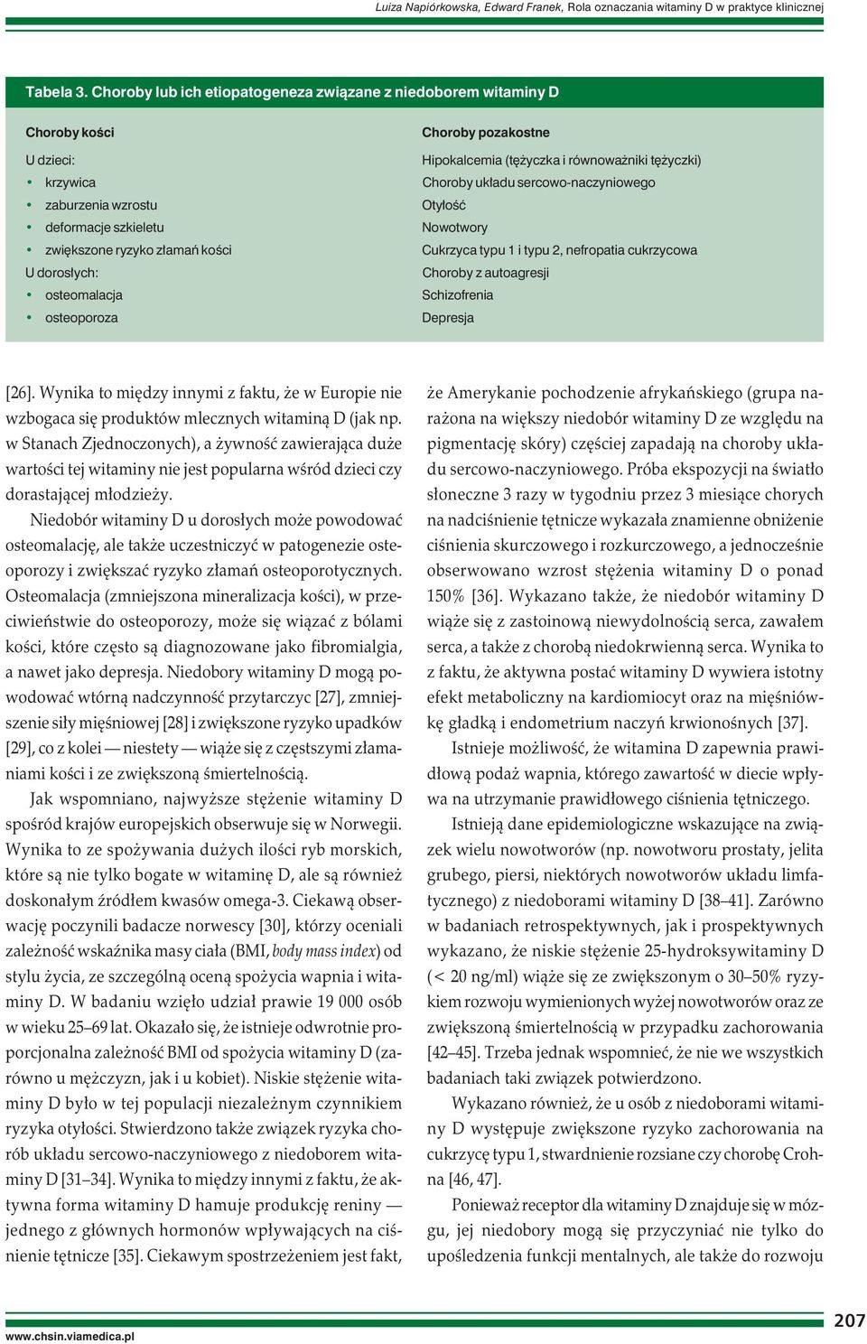 zaburzenia wzrostu Otyłość deformacje szkieletu Nowotwory zwiększone ryzyko złamań kości Cukrzyca typu 1 i typu 2, nefropatia cukrzycowa U dorosłych: Choroby z autoagresji osteomalacja Schizofrenia