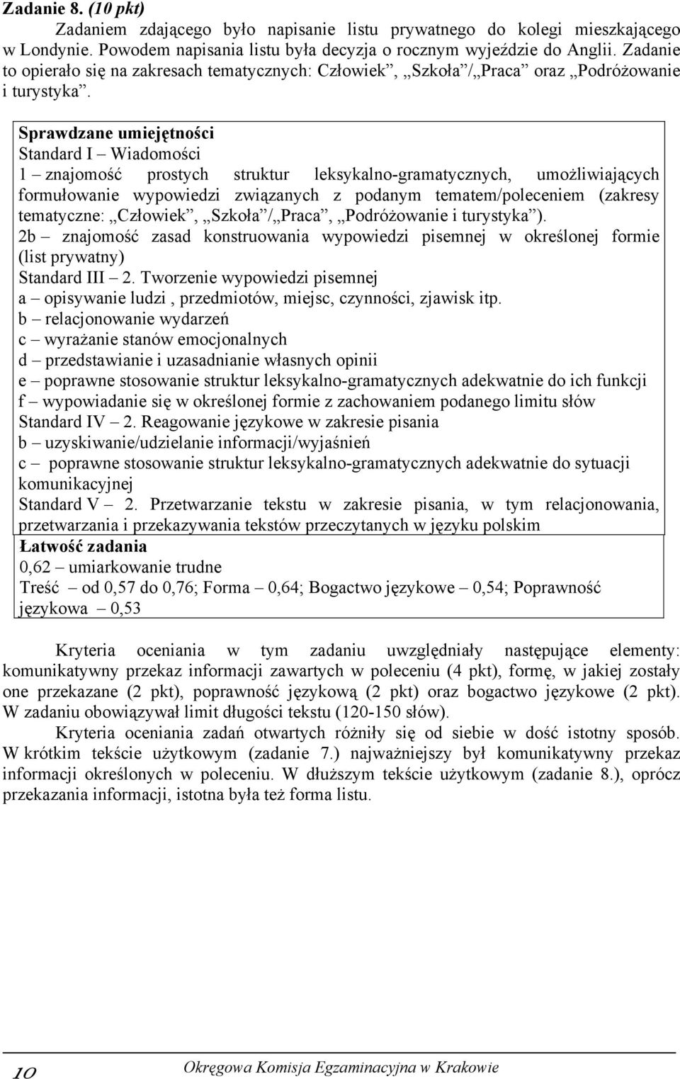 Sprawdzane umiejętności Standard I Wiadomości 1 znajomość prostych struktur leksykalno-gramatycznych, umożliwiających formułowanie wypowiedzi związanych z podanym tematem/poleceniem (zakresy