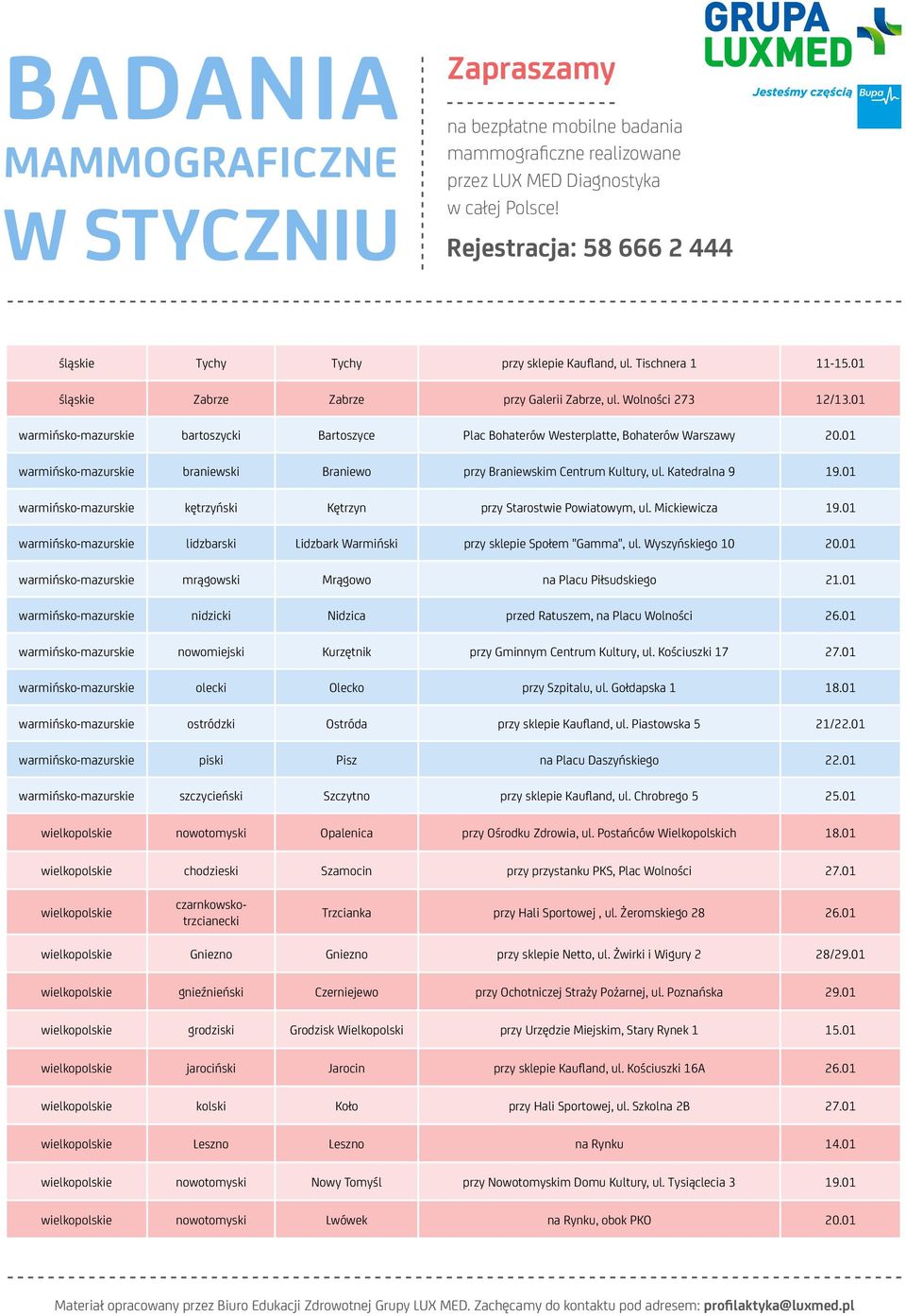 01 warmińsko-mazurskie kętrzyński Kętrzyn przy Starostwie Powiatowym, ul. Mickiewicza 19.01 warmińsko-mazurskie lidzbarski Lidzbark Warmiński przy sklepie Społem "Gamma", ul. Wyszyńskiego 10 20.