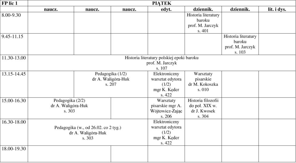 107 Elektroniczny warsztat edytora mgr K. Kęder Warsztaty pisarskie mgr A.