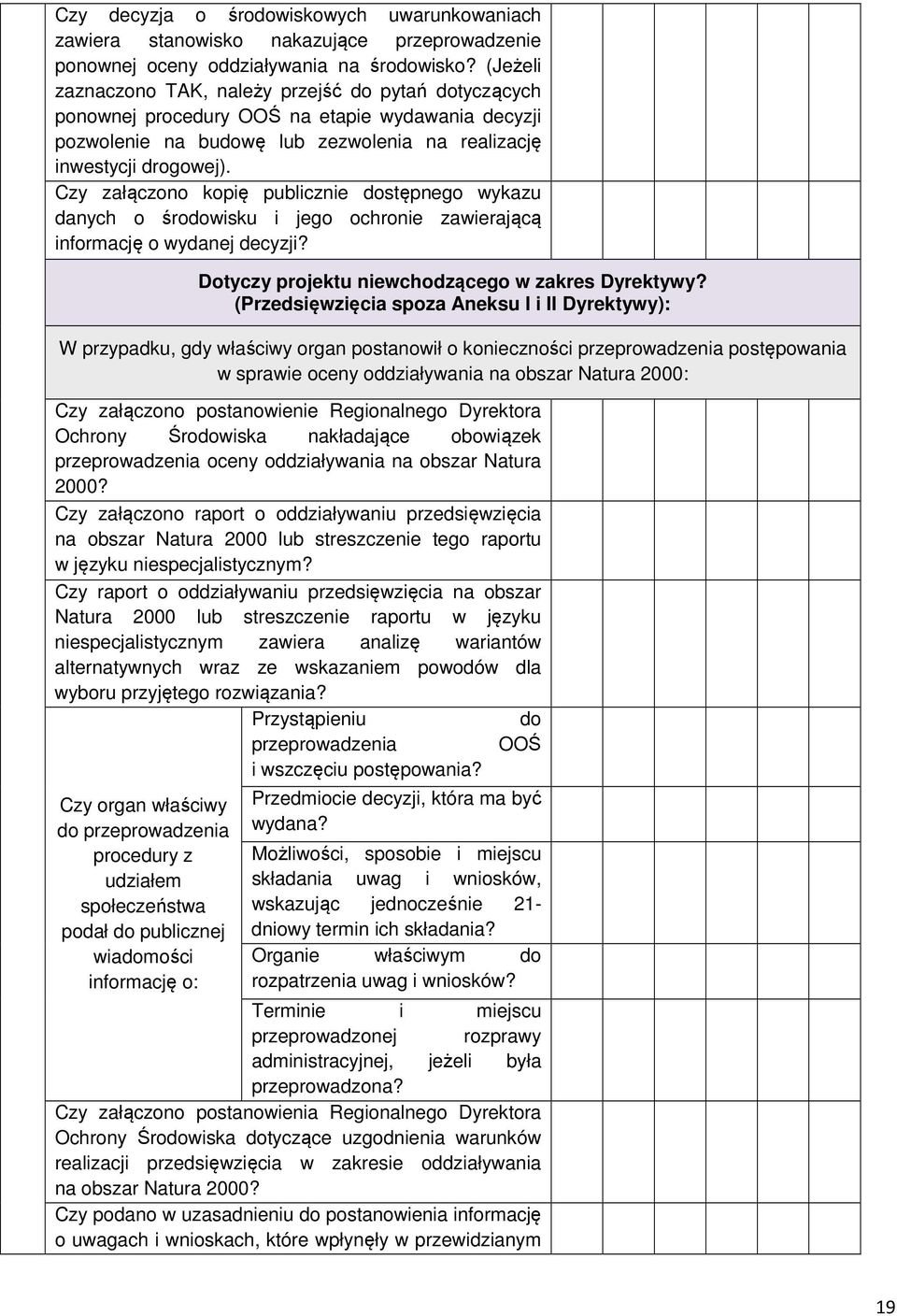 Czy załączono kopię publicznie dostępnego wykazu danych o środowisku i jego ochronie zawierającą informację o wydanej decyzji? Dotyczy projektu niewchodzącego w zakres Dyrektywy?