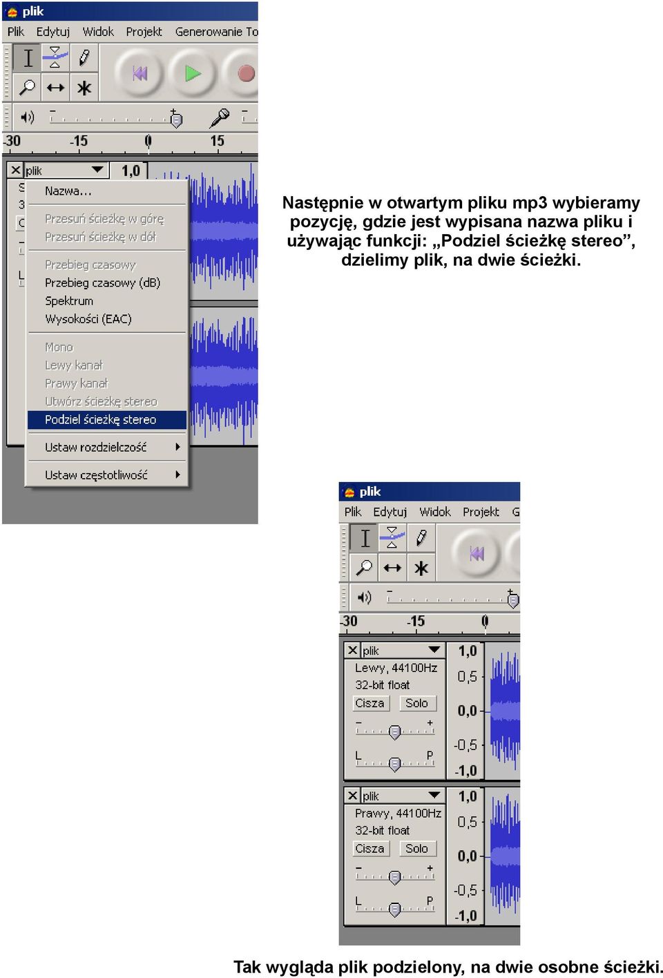 Podziel ścieżkę stereo, dzielimy plik, na dwie