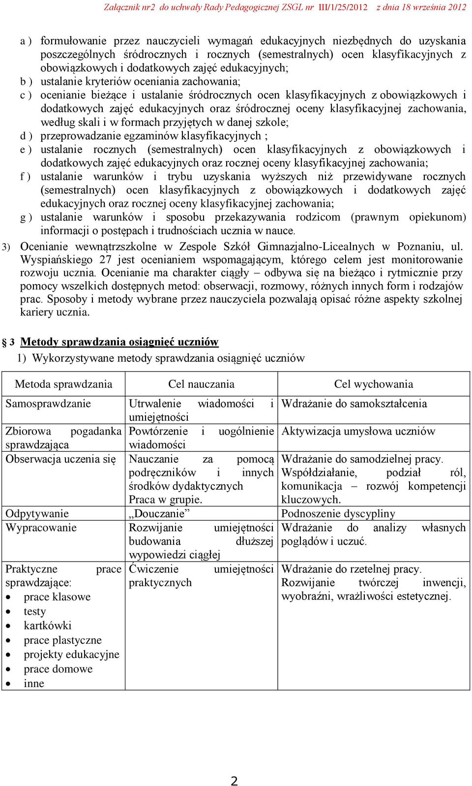 oceny klasyfikacyjnej zachowania, według skali i w formach przyjętych w danej szkole; d ) przeprowadzanie egzaminów klasyfikacyjnych ; e ) ustalanie rocznych (semestralnych) ocen klasyfikacyjnych z