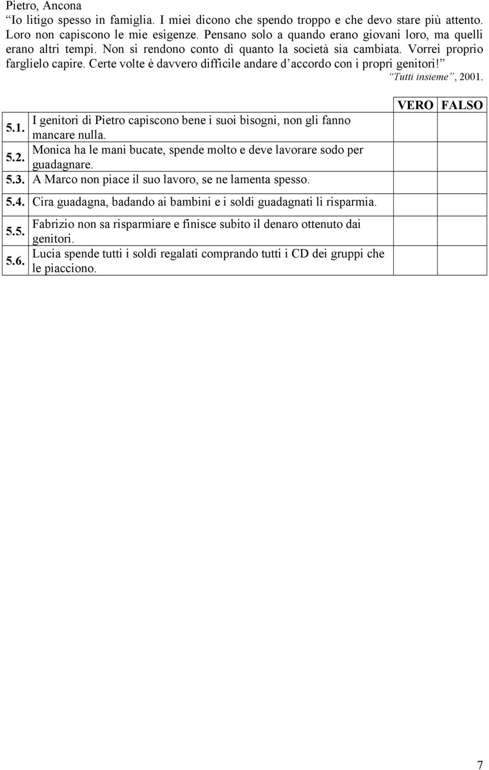Certe volte è davvero difficile andare d accordo con i propri genitori! Tutti insieme, 2001. I genitori di Pietro capiscono bene i suoi bisogni, non gli fanno 5.1. mancare nulla.