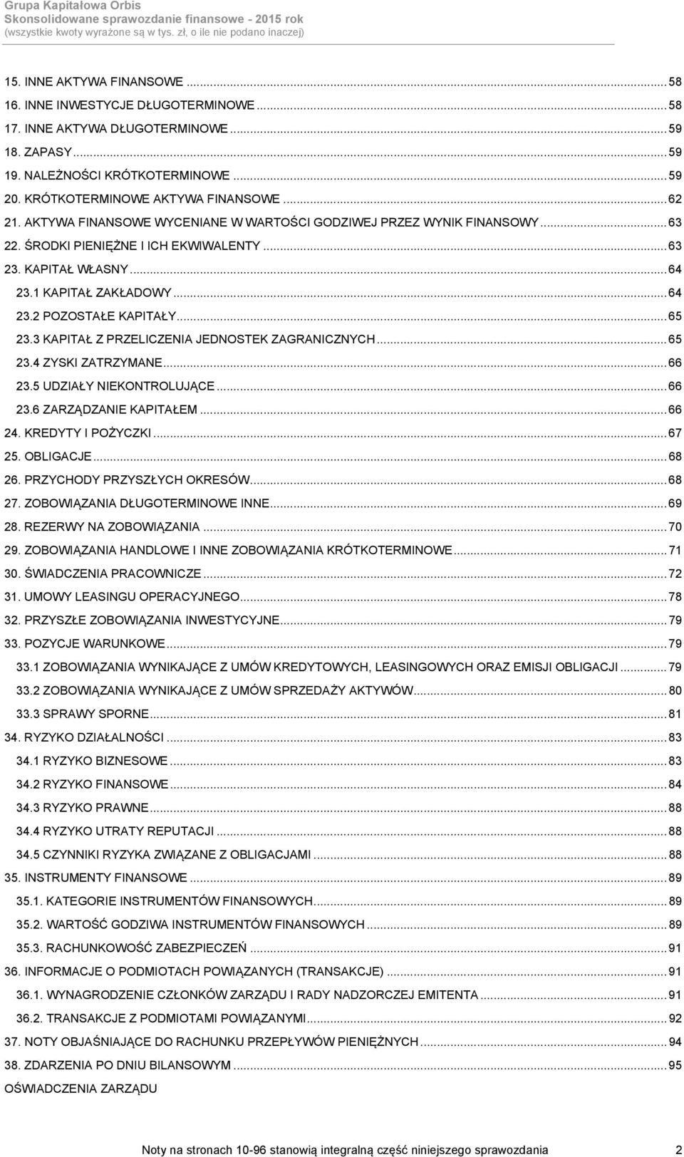 1 KAPITAŁ ZAKŁADOWY... 64 23.2 POZOSTAŁE KAPITAŁY... 65 23.3 KAPITAŁ Z PRZELICZENIA JEDNOSTEK ZAGRANICZNYCH... 65 23.4 ZYSKI ZATRZYMANE... 66 23.5 UDZIAŁY NIEKONTROLUJĄCE... 66 23.6 ZARZĄDZANIE KAPITAŁEM.
