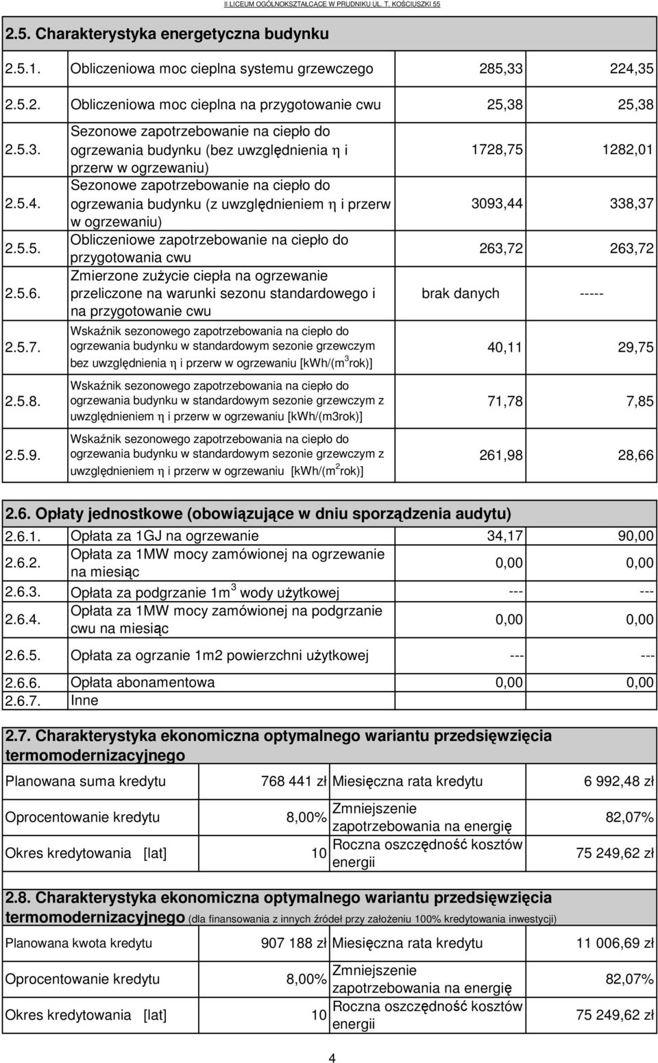 ogrzewania budynku (z uwzględnieniem η i przerw w ogrzewaniu) Obliczeniowe zapotrzebowanie na ciepło do przygotowania cwu Zmierzone zuŝycie ciepła na ogrzewanie przeliczone na warunki sezonu