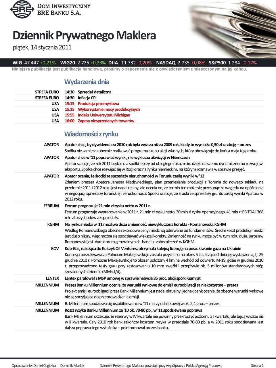 Wydarzenia dnia STREFA EURO 14:30 Sprzedaż detaliczna STREFA EURO 14:30 Inflacja CPI USA 15:15 Produkcja przemysłowa USA 15:15 Wykorzystanie mocy produkcyjnych USA 15:55 Indeks Uniwersytetu Michigan