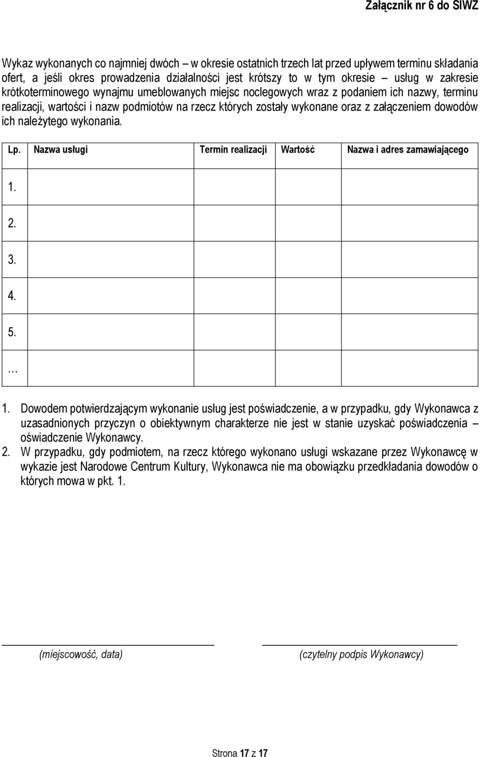 załączeniem dowodów ich należytego wykonania. Lp. Nazwa usługi Termin realizacji Wartość Nazwa i adres zamawiającego 1.
