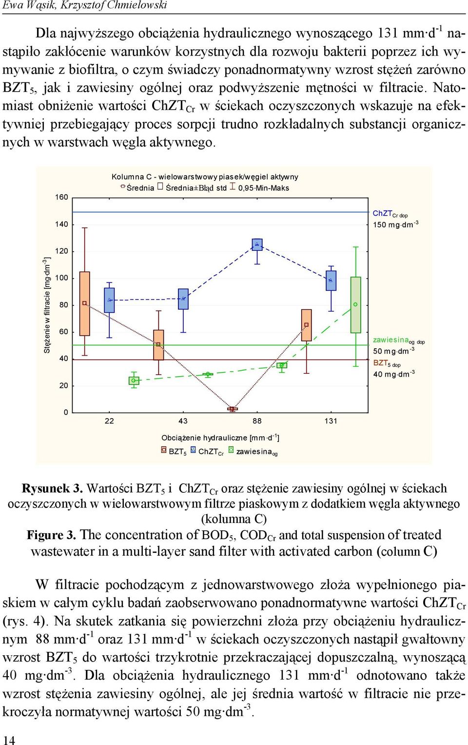 Natomiast obniżenie wartości ChZT Cr w ściekach oczyszczonych wskazuje na efektywniej przebiegający proces sorpcji trudno rozkładalnych substancji organicznych w warstwach węgla aktywnego.