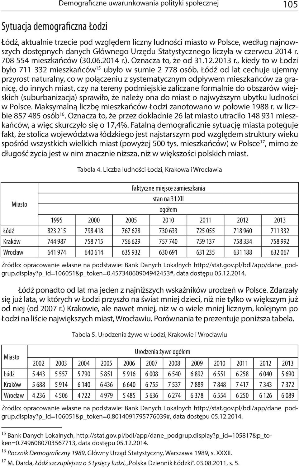 Łódź od lat cechuje ujemny przyrost naturalny, co w połączeniu z systematycznym odpływem mieszkańców za granicę, do innych miast, czy na tereny podmiejskie zaliczane formalnie do obszarów wiejskich