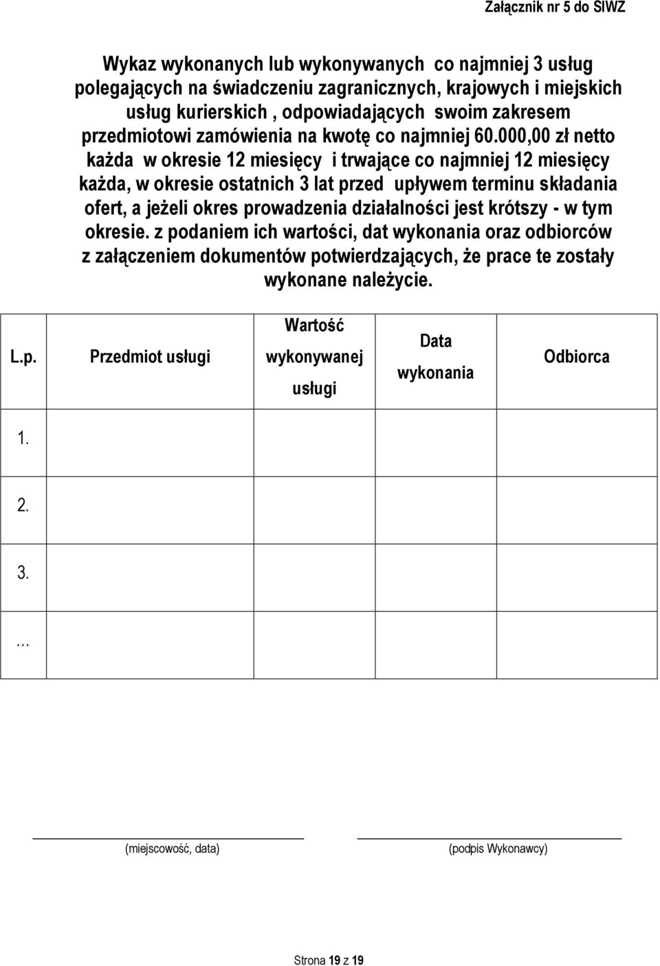 000,00 zł netto każda w okresie 12 miesięcy i trwające co najmniej 12 miesięcy każda, w okresie ostatnich 3 lat przed upływem terminu składania ofert, a jeżeli okres prowadzenia