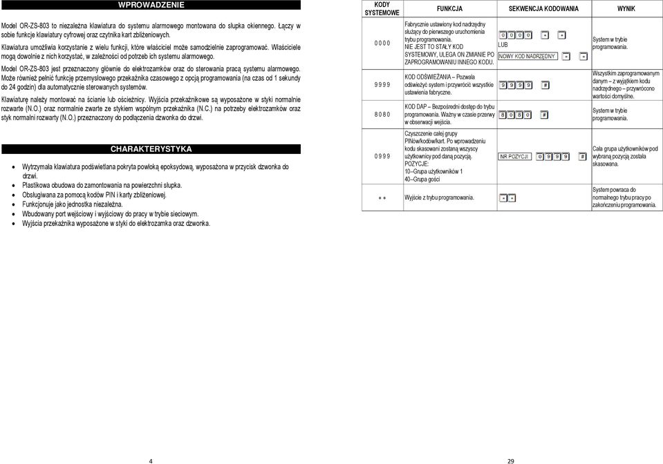 Model OR-ZS-803 jest przeznaczony głównie do elektrozamków oraz do sterowania pracą systemu alarmowego.