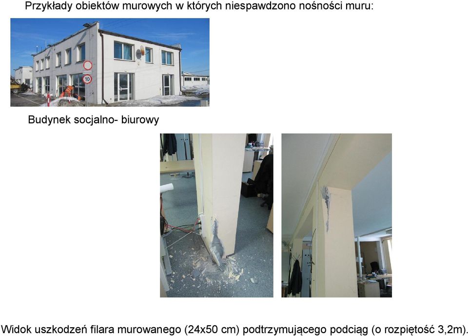 biurowy Widok uszkodzeń filara murowanego