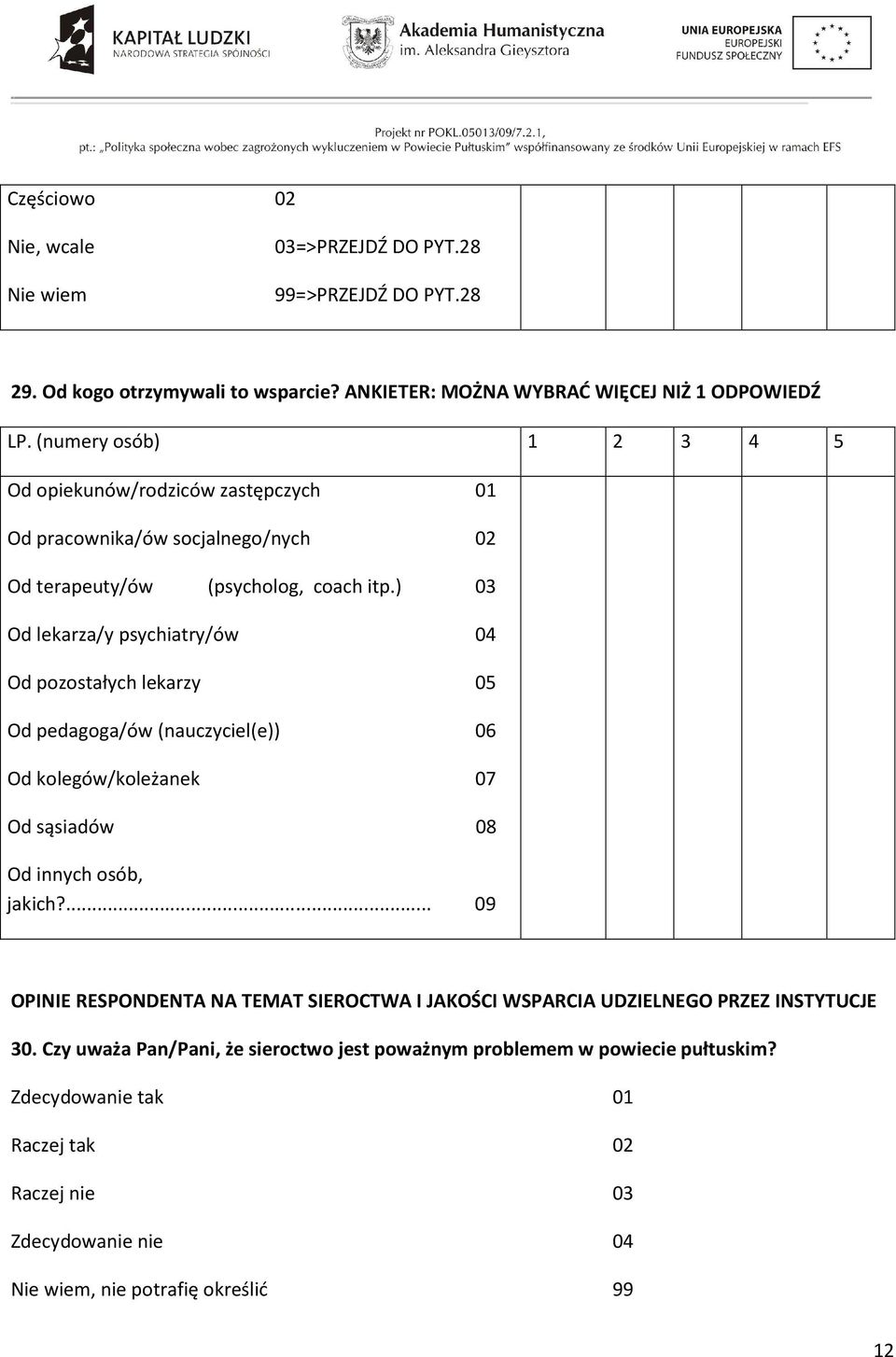 ) 03 Od lekarza/y psychiatry/ów 04 Od pozostałych lekarzy 05 Od pedagoga/ów (nauczyciel(e)) 06 Od kolegów/koleżanek 07 Od sąsiadów 08 Od innych osób, jakich?