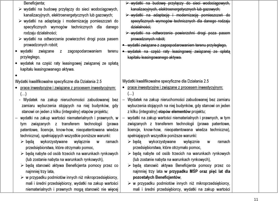 leasingowej związanej ze spłatą kapitału leasingowanego aktywa. Wydatki kwalifikowalne specyficzne dla Działania 2.