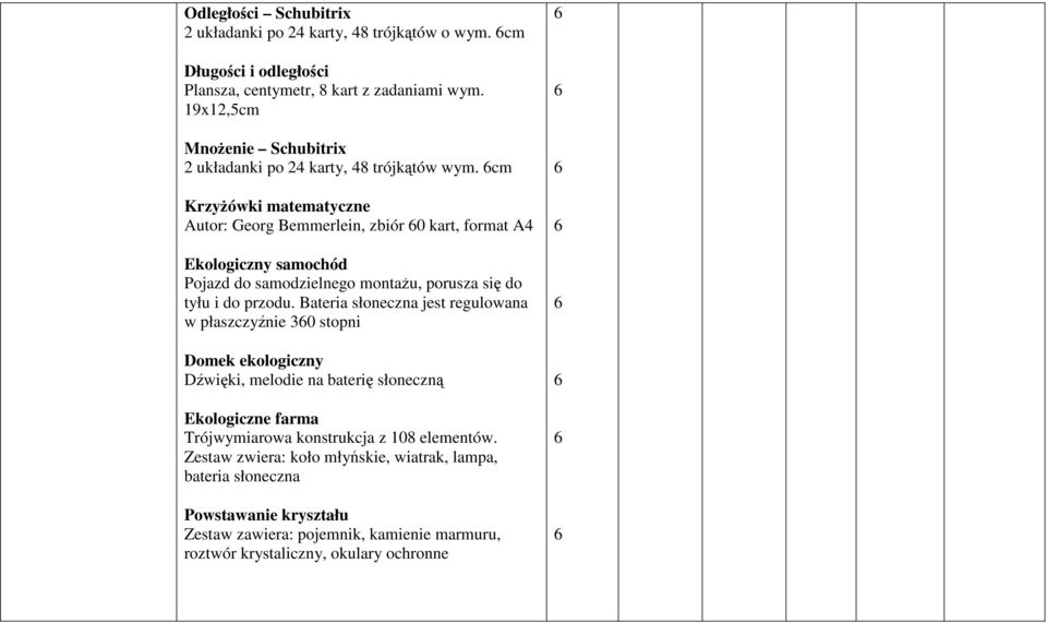 cm KrzyŜówki matematyczne Autor: Georg Bemmerlein, zbiór 0 kart, format A4 Ekologiczny samochód Pojazd do samodzielnego montaŝu, porusza się do tyłu i do przodu.