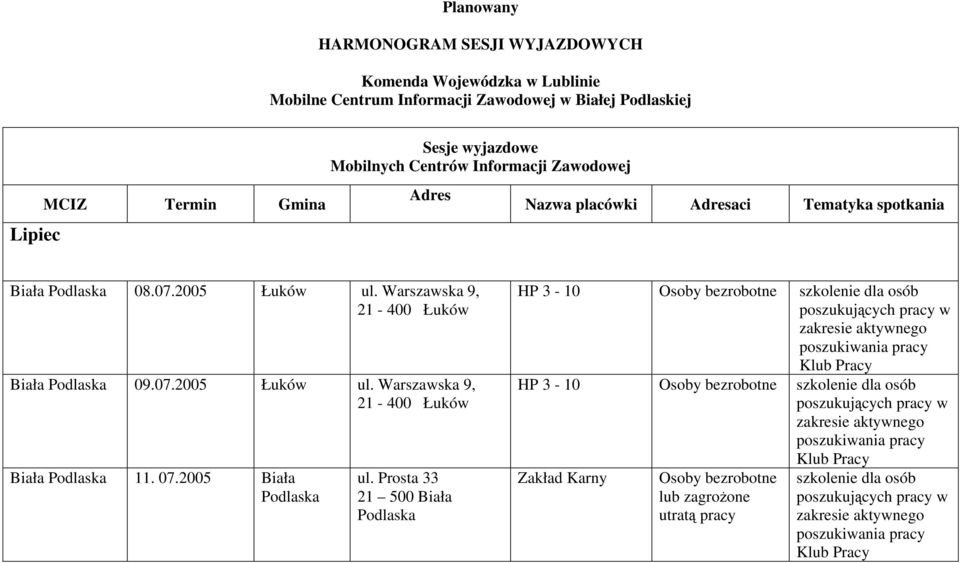 2005 Łuków ul. Warszawska 9, 21-400 Łuków 09.07.2005 Łuków ul. Warszawska 9, 21-400 Łuków 11. 07.2005 ul.