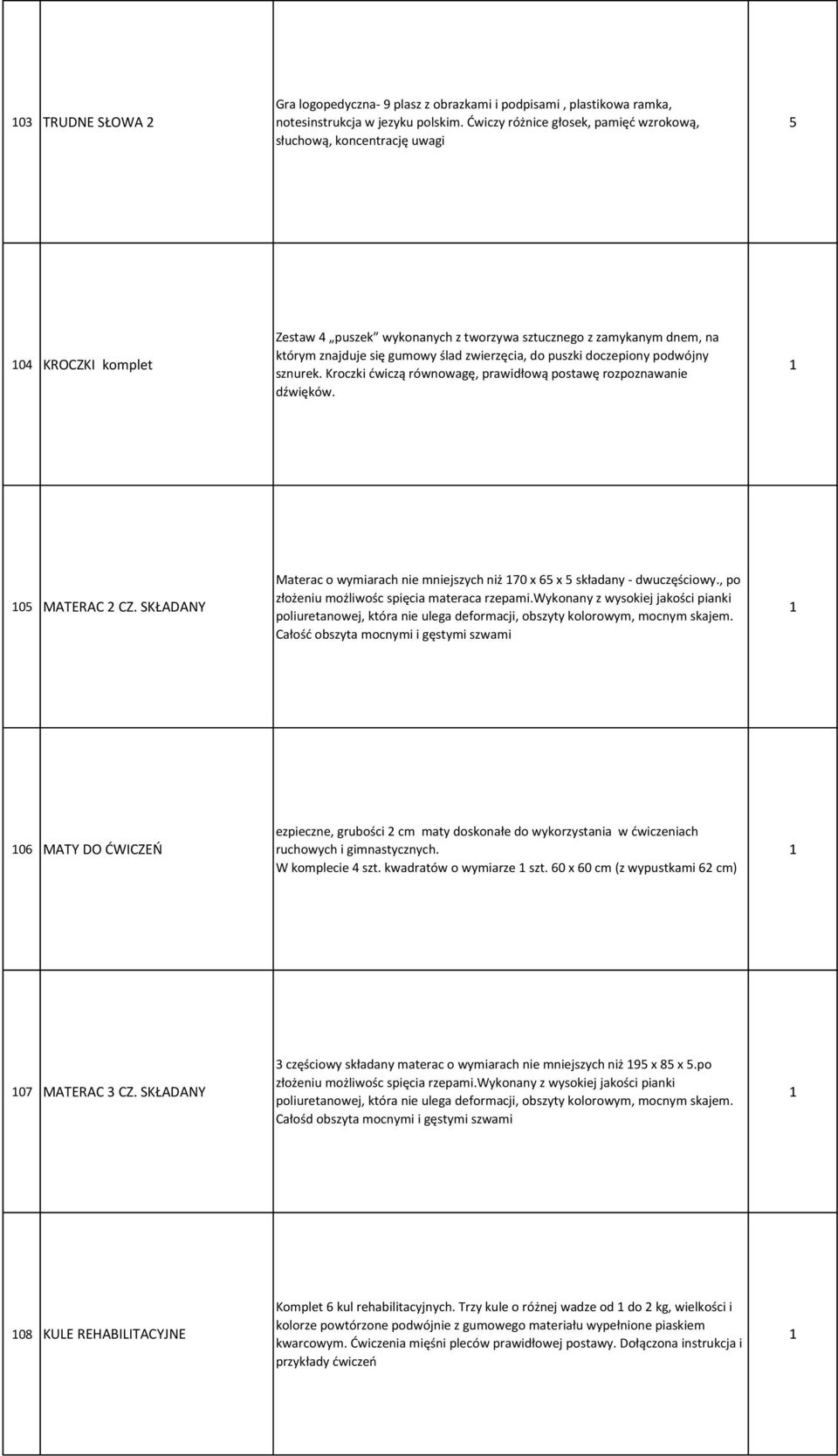do puszki doczepiony podwójny sznurek. Kroczki ćwiczą równowagę, prawidłową postawę rozpoznawanie dźwięków. 0 MATERAC 2 CZ.