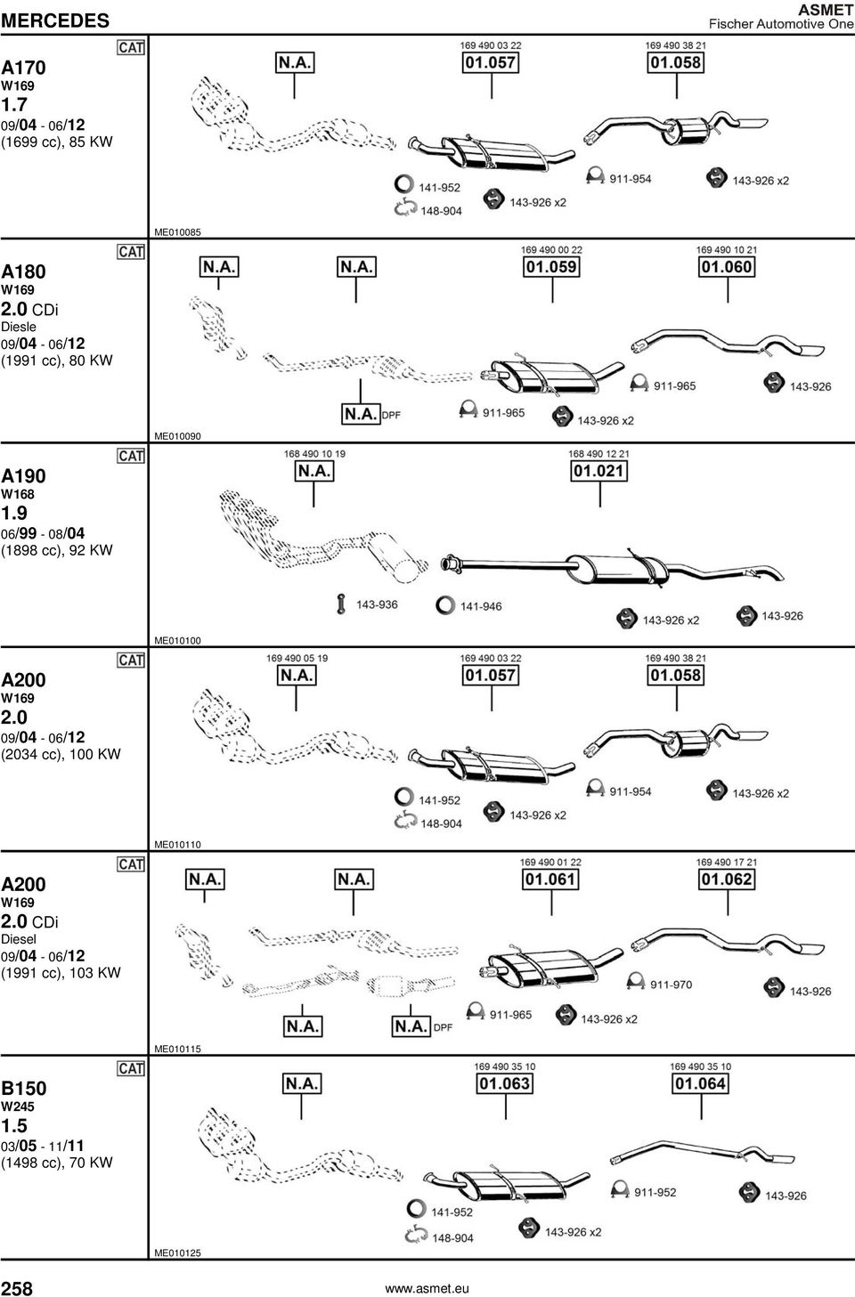9 06/99-08/04 (1898 cc), 92 KW ME010100 A200 W169 2.