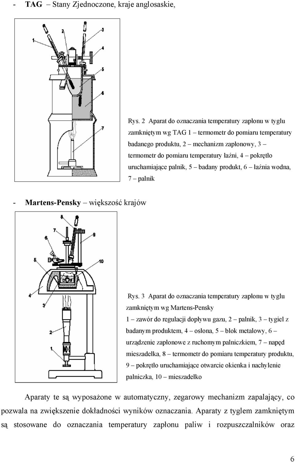 uruchamiające palnik, 5 badany produkt, 6 łaźnia wodna, 7 palnik - Martens-Pensky większość krajów Rys.