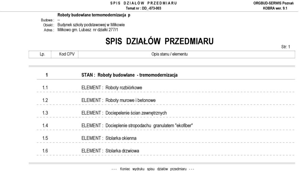 Kod CPV Opis stanu / elementu Str: 1 1 STAN : Roboty budowlane - tremomodernizacja 1.1 ELEMENT : Roboty rozbiórkowe 1.