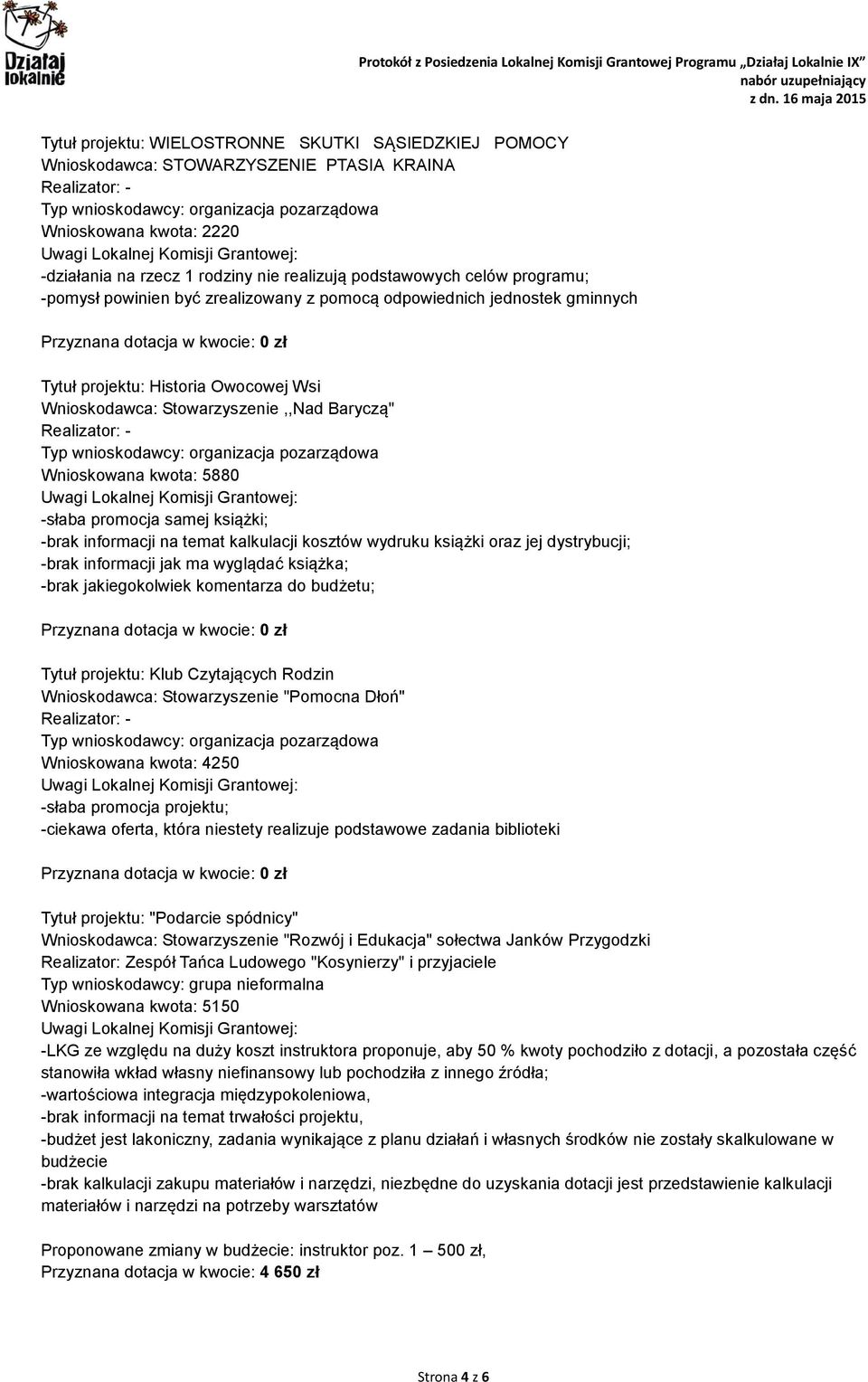 samej książki; -brak informacji na temat kalkulacji kosztów wydruku książki oraz jej dystrybucji; -brak informacji jak ma wyglądać książka; -brak jakiegokolwiek komentarza do budżetu; Tytuł projektu:
