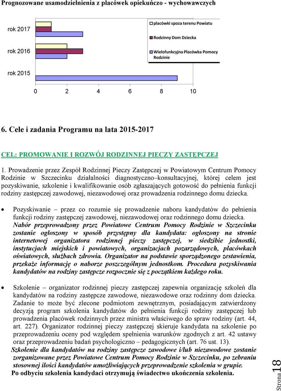 Prowadzenie przez Zespół Rodzinnej Pieczy Zastępczej w Powiatowym Centrum Pomocy Rodzinie w Szczecinku działalności diagnostyczno konsultacyjnej, której celem jest pozyskiwanie, szkolenie i