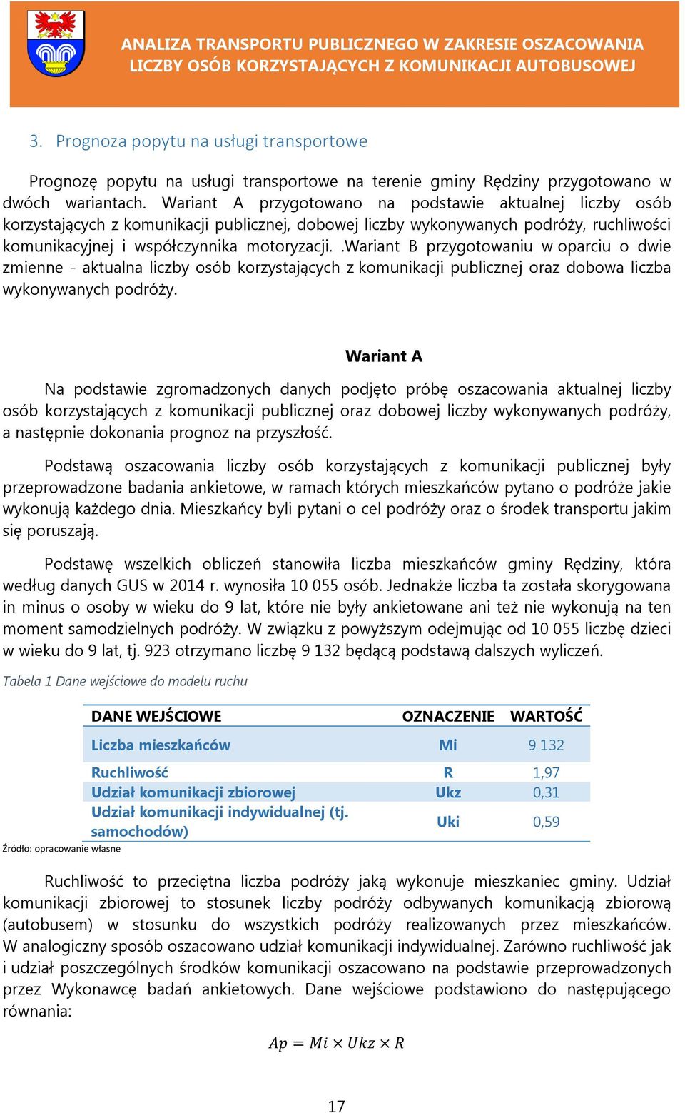 .wariant B przygotowaniu w oparciu o dwie zmienne - aktualna liczby osób korzystających z komunikacji publicznej oraz dobowa liczba wykonywanych podróży.