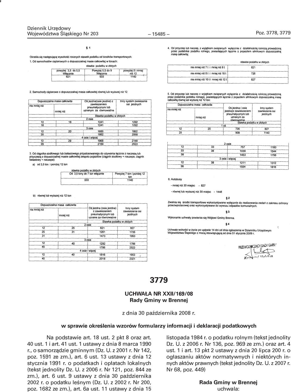 o podatkach i opłatach lokalnych (tekst jednolity Dz. U. z 2006 r. Nr 121, poz. 844 ze zm.), art. 6 ust. 9 ustawy z dnia 30 października 2002 r. o podatku leśnym (Dz. U. z 2002 r. Nr 200, poz.