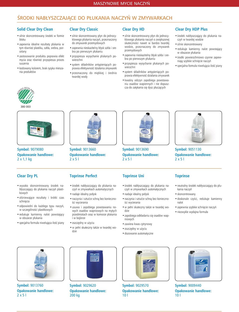 mieszania produktów silnie skoncentrowany płyn do jednocyklowego płukania naczyń, przeznaczony do zmywarek przemysłowych zapewnia nieskazitelny błysk szkła i srebra po pierwszym płukaniu przyspiesza