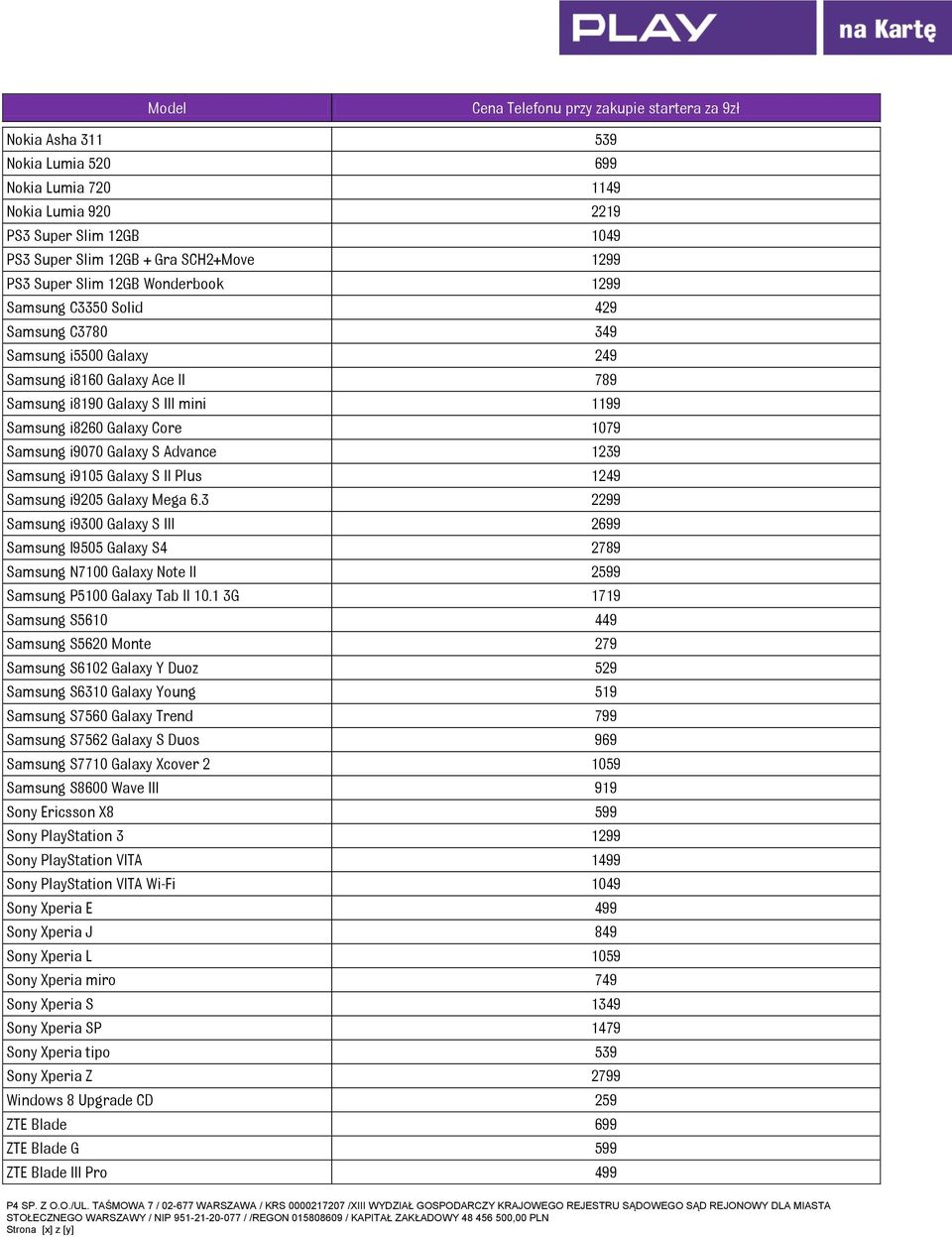 i9105 Galaxy S II Plus 1249 Samsung i9205 Galaxy Mega 6.3 2299 Samsung i9300 Galaxy S III 2699 Samsung I9505 Galaxy S4 2789 Samsung N7100 Galaxy Note II 2599 Samsung P5100 Galaxy Tab II 10.