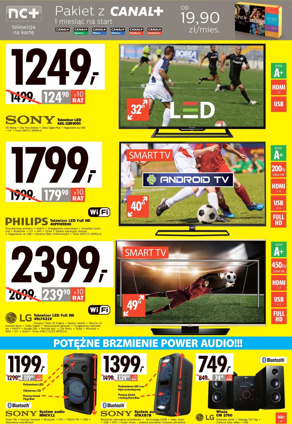 Telewizor LED Full 40PFH5500 Dwurdzeniowy procesor HbbTV Przeglądarka internetowa Incredible Surround Multiroom CI+ WiFi DLNA System operacyjny Android Nagrywanie na USB Dynamic Bass Enhancement