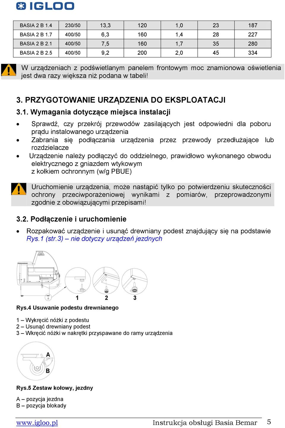 Wymagania dotyczące miejsca instalacji Sprawdź, czy przekrój przewodów zasilających jest odpowiedni dla poboru prądu instalowanego urządzenia Zabrania się podłączania urządzenia przez przewody