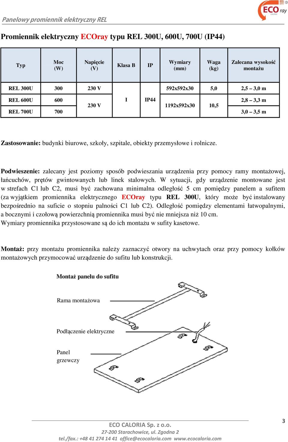 Podwieszenie: zalecany jest poziomy sposób podwieszania urządzenia przy pomocy ramy montażowej, łańcuchów, prętów gwintowanych lub linek stalowych.