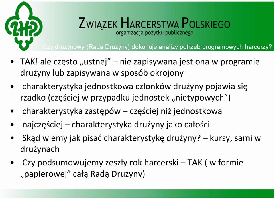 drużyny pojawia się rzadko (częściej w przypadku jednostek nietypowych ) charakterystyka zastępów częściej niż jednostkowa najczęściej
