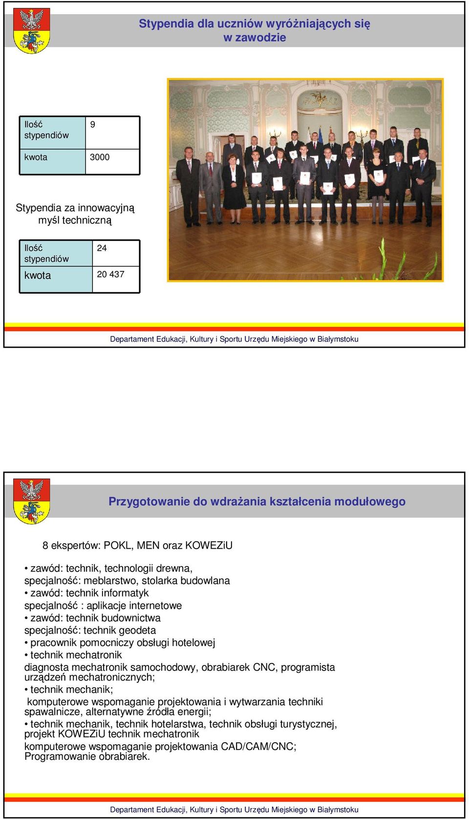 technik budownictwa specjalność: technik geodeta pracownik pomocniczy obsługi hotelowej technik mechatronik diagnosta mechatronik samochodowy, obrabiarek CNC, programista urządzeń mechatronicznych;