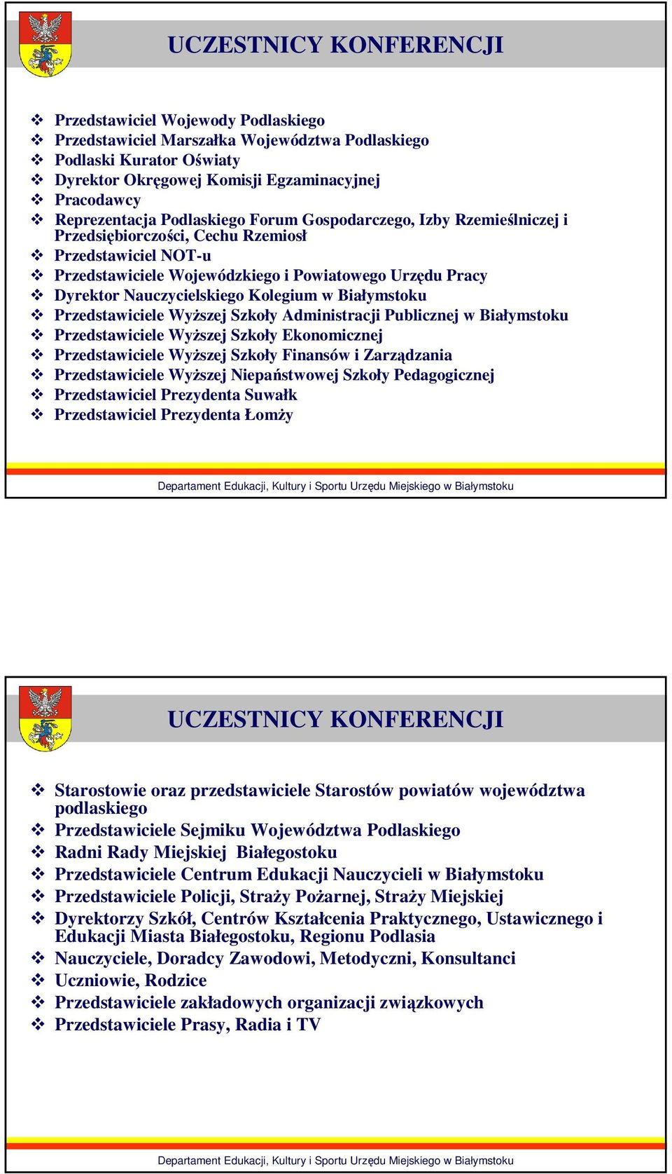 Kolegium w Białymstoku Przedstawiciele WyŜszej Szkoły Administracji Publicznej w Białymstoku Przedstawiciele WyŜszej Szkoły Ekonomicznej Przedstawiciele WyŜszej Szkoły Finansów i Zarządzania