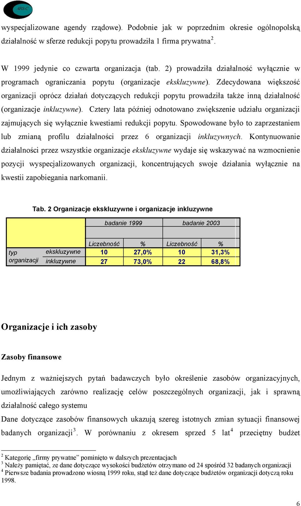 Zdecydowana większość organizacji oprócz działań dotyczących redukcji popytu prowadziła także inną działalność (organizacje inkluzywne).