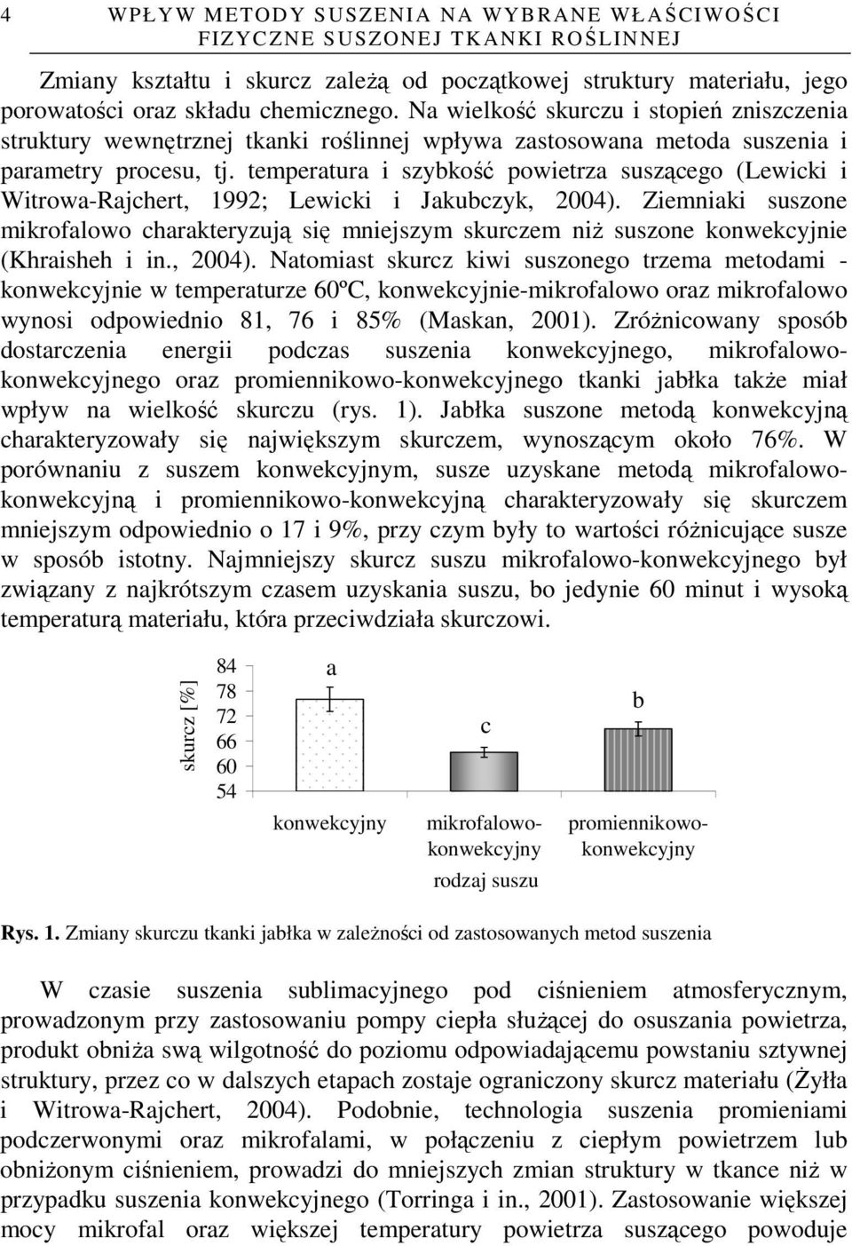 temperatura i szybkość powietrza suszącego (Lewicki i Witrowa-Rajchert, 1992; Lewicki i Jakubczyk, 2004).