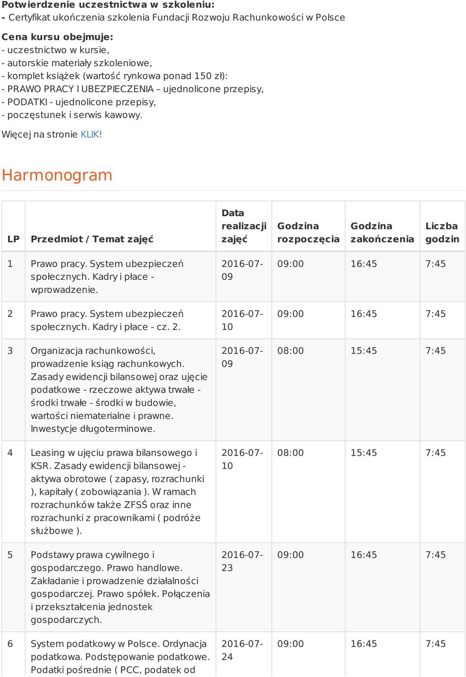 Harmonogram LP Przedmiot / Temat zajęć Data realizacji zajęć Godzina rozpoczęcia Godzina zakończenia Liczba godzin 1 Prawo pracy. System ubezpieczeń społecznych. Kadry i płace - wprowadzenie.