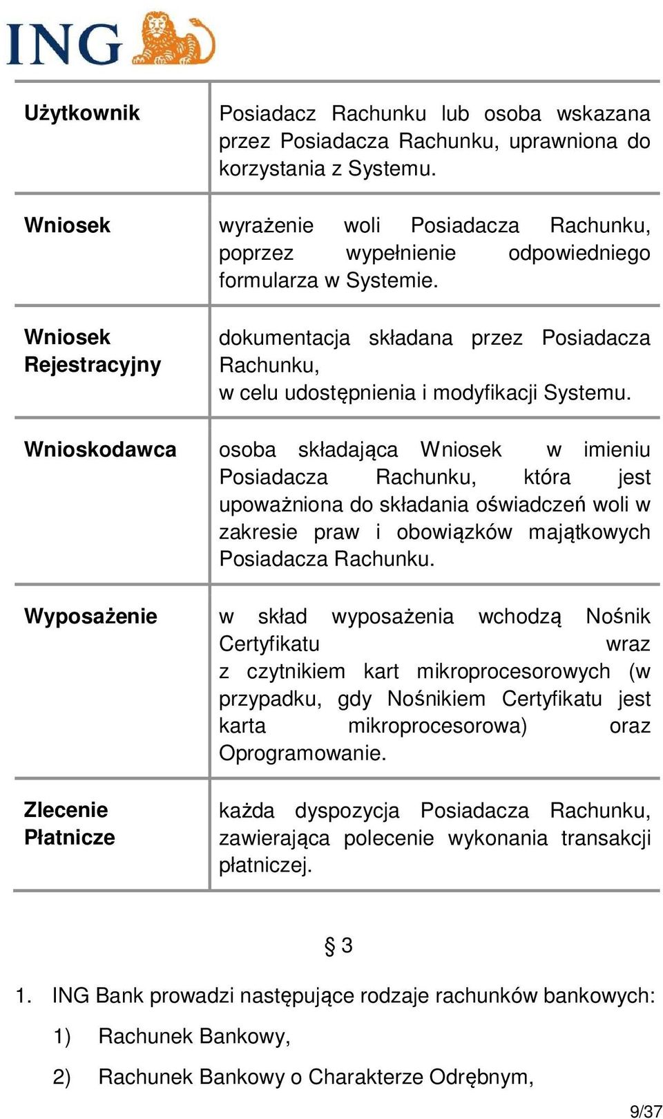 Wniosek Rejestracyjny dokumentacja składana przez Posiadacza Rachunku, w celu udostępnienia i modyfikacji Systemu.