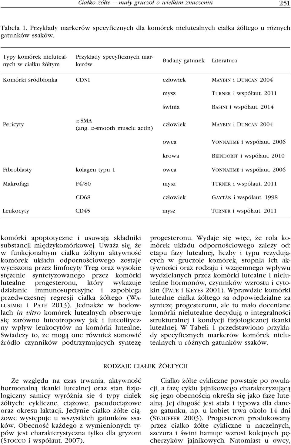 2011 świnia Basini i współaut. 2014 Pericyty a-sma (ang. a-smooth muscle actin) człowiek Maybin i Duncan 2004 owca Vonnahme i współaut. 2006 krowa Beindorff i współaut.