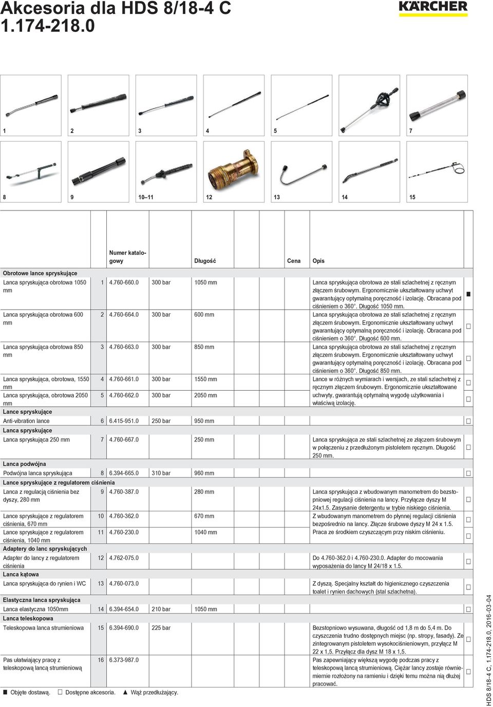 Obracana pod ciśnieniem o 360. Długość 1050 mm. 2 4.760-664.0 300 bar 600 mm Lanca spryskująca obrotowa ze stali szlachetnej z ręcznym złączem śrubowym.