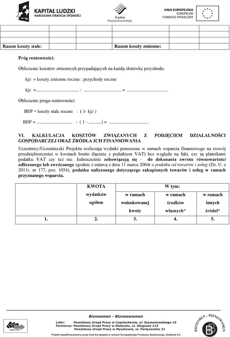 KALKULACJA KOSZTÓW ZWIĄZANYCH Z PODJĘCIEM DZIAŁALNOŚCI GOSPODARCZEJ ORAZ ŹRÓDŁA ICH FINANSOWANIA Uczestnicy/Uczestniczki Projektu rozliczają wydatki ponoszone w ramach wsparcia finansowego na rozwój