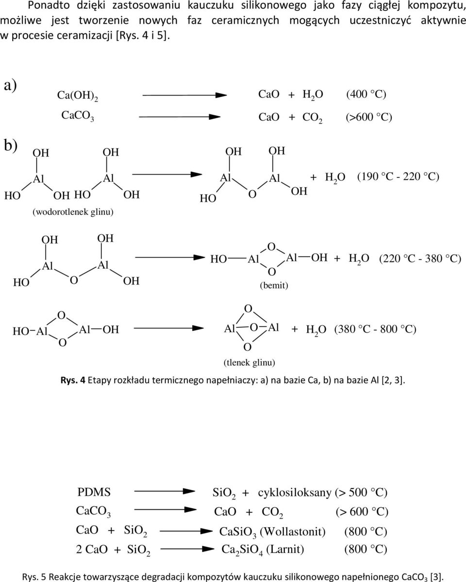 a) Ca() 2 Ca + H 2 (400 C) CaC 3 Ca + C 2 (>600 C) b) H H (wodorotlenek glinu) H + H 2 (190 C - 220 C) H H (bemit) + H 2 (220 C - 380 C) H (tlenek glinu) + H 2 (380 C -