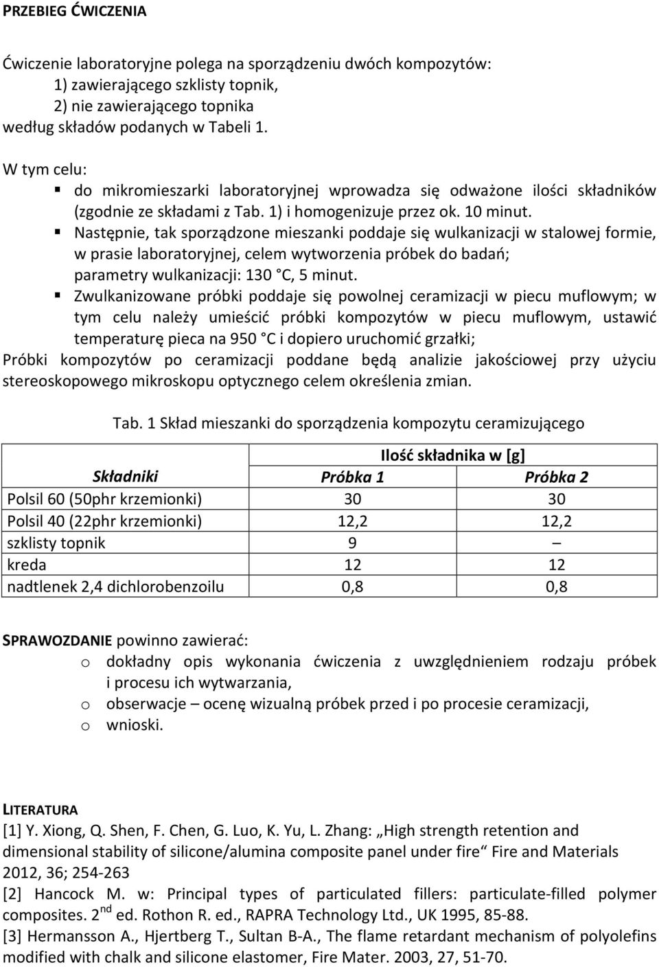 Następnie, tak sporządzone mieszanki poddaje się wulkanizacji w stalowej formie, w prasie laboratoryjnej, celem wytworzenia próbek do badań; parametry wulkanizacji: 130 C, 5 minut.